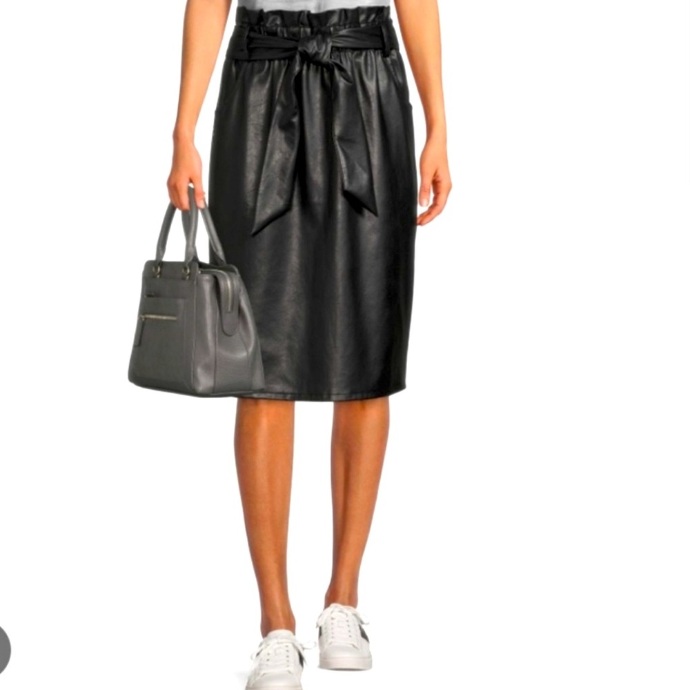 Time and Tru, Midi leather skirt, with elastic waist .